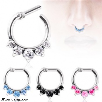 Surgical Steel Gemmed Princess Septum Clicker, surgical steel navel rings, surgical steel flat disc nose stud, surgical stainless steel body jewelry, buy stainless steel lip ring, steel jewelry