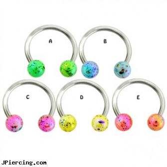 Surgical Steel Horseshoe with Balls with multicolored splatter, surgical steel navel rings, surgical stainless steel navel jewelry, surgical steel nose stud, body jewlery stainless steel, stainless steel cock ring