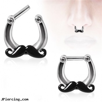 Surgical Steel Mustache Septum Clicker, navel jewelry surgical stainless steel internal thread, surgical steel body piercing jewelry, surgical steel body jewelry, titanium or stainless steel belly button rings, picture nose piercing septum nostril