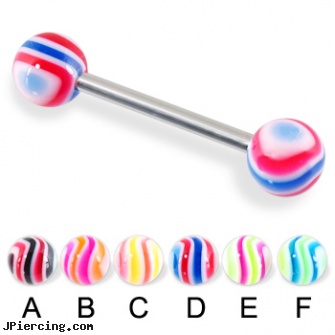 Swirl tongue barbell, 14 ga, oakland raider logo tongue rings, hello kitty tongue ring, tongue piercing food aftercare, petite belly barbells, circular barbell body jewelery