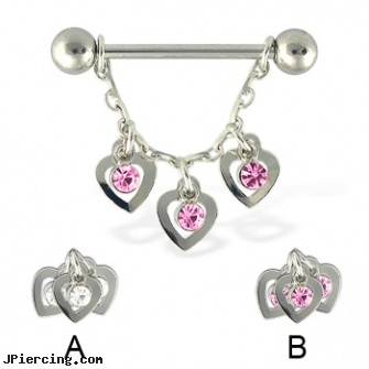 Three hearts nipple ring, 14 ga, pierced and nipple rings, britney nipple ring, nipple percings, self piercing earrings, cock ring uk