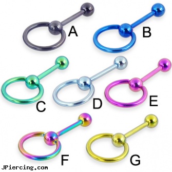 Titanium anodized door knocker straight barbell, 12 ga, piercing supplies titanium, titanium jewelry, titanium belly rings, anodized body navel ring, piercing door lip