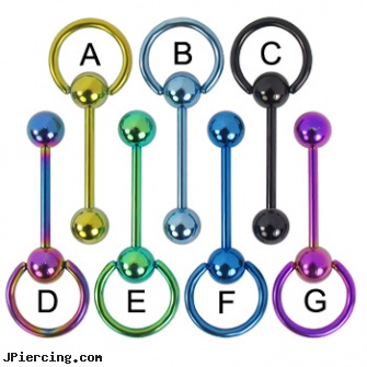 Titanium anodized door knocker straight barbell, 14 ga, titanium micro labret, 29mm titanium barbell, titanium tongue rings, anodized body navel ring, cock ring man next door stories