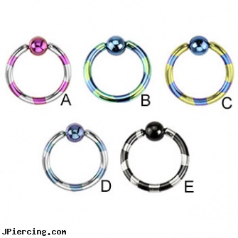 Titanium anodized duel-tone striped captive bead ring, 14 ga, titanium micro labret, titanium belly rings, 18 guage titanium labret, anodized body navel ring, gemstone belly button barbells