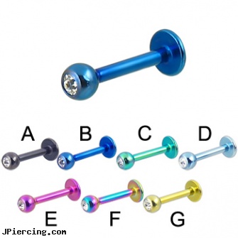 Titanium anodized jeweled labret, 14 ga, titanium nipple rings, 29mm titanium barbell, titanium and body and jewelry, anodized body navel ring, jeweled belly rings