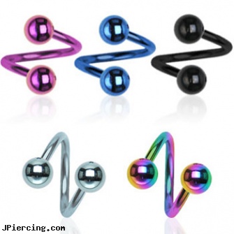 Titanium Anodized Twister Barbell, 14 Ga, titanium ear jewelry, titanium eyebrow ring, titanium barbell, anodized body navel ring, navel ring starter twister wholesale