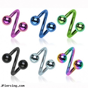 Titanium Anodized Twister Barbell, 16 Ga, titanium belly rings, titanium nipple jewelry, black line titanium body jewelry jewelry nipple, anodized body navel ring, twister tongue rings