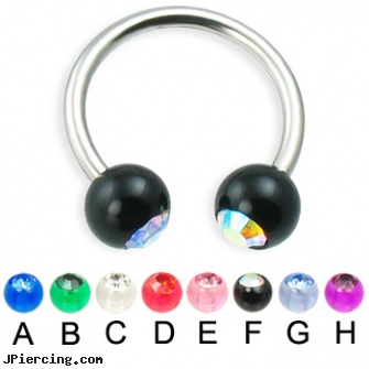 Titanium circular barbell with acrylic jeweled balls, 14 ga, navel piercing barbell titanium, 29mm titanium barbell, titanium ear jewelry, circular barbell body jewelery, circular barbell