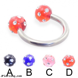 Titanium circular barbell with multi-gem acrylic colored balls, 12 ga, titanium belly rings, titanium navel ring, titanium ear studs, circular barbell, nipple rings circular slip on
