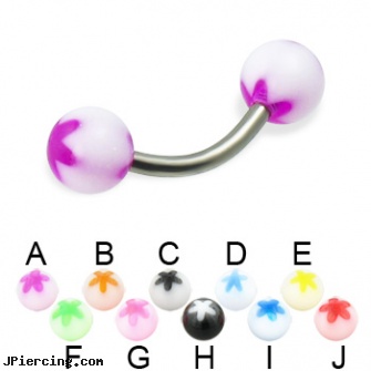 Titanium curved barbell with acrylic flower balls, 14 ga, titanium belly jewelry, titanium micro labret, titanium barbell, 14g curved spike eyebrow ring, labret curved spike