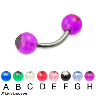 Titanium curved barbell with acrylic jeweled balls, 14 ga, titanium navel ring, navel piercing barbell titanium, solid titanium body jewelry, curved spike labret jewlery, piercings 6mm curved barbell