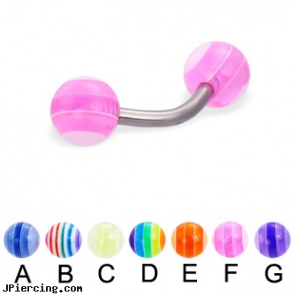 Titanium curved barbell with acrylic layered balls, 14 ga, titanium body jewellery, titanium nipple jewelry, piercing supplies titanium, curved earrings screw balls, curved penis