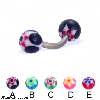 Titanium curved barbell with acrylic star balls, 14 ga, titanium navel piercing, titanium micro labret, nipple rings titanium, curved barbell jewelry, body jewelry curved nose bones