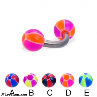 Titanium curved barbell with balloon balls, 12 ga, 18 gauge labret titanium, titanium ear jewelry, 18 guage titanium labret, curved penis, curved labret rings