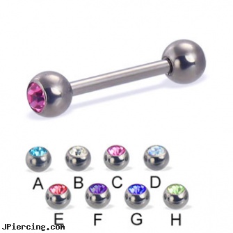 Titanium double jeweled straight barbell, 14 ga, solid titanium body jewelry, black line titanium body jewelry jewelry nipple, nipple rings titanium, double steel cock rings, double captive ring body jewelry