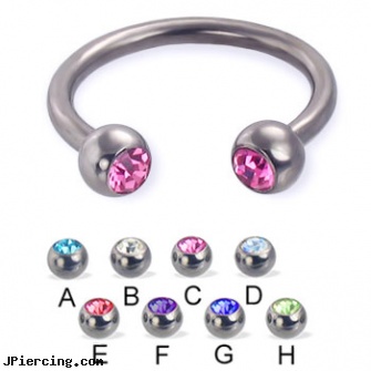 Titanium jeweled circular barbell, 12 ga, titanium navel belly rings, piercing supplies titanium, titanium belly jewelry, 18g jeweled labrets, jeweled navel slave rings