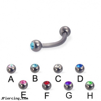 Titanium jeweled curved barbell, 16 ga, titanium or stainless steel belly button rings, titanium navel piercing, black line titanium body jewelry jewelry nipple, gold jeweled labret ring, jeweled navel slave rings