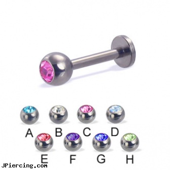 Titanium jeweled labret, 14 ga, black titanium labret, 18 gauge labret titanium, cheerleader belly rings titanium or sterling silver, jeweled belly rings, 18g jeweled labrets