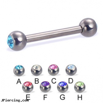 Titanium jeweled straight barbell, 12 ga, cheerleader belly rings titanium or sterling silver, titanium navel belly rings, titanium belly rings, jeweled navel slave rings, jeweled labrets
