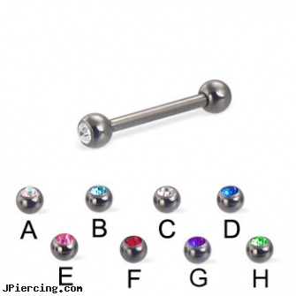 Titanium jeweled straight barbell, 16 ga, 18 guage titanium labret, titanium navel rings, titanium navel ring, jeweled belly rings, gold jeweled labret ring