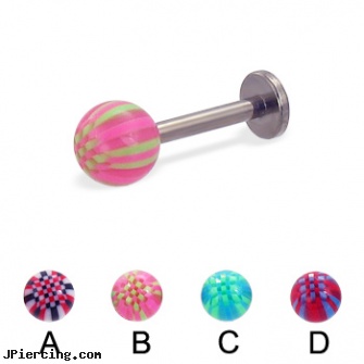 Titanium labret with acrylic checkered ball, 14 ga, titanium belly jewelry, black line titanium body jewelry jewelry nipple, 29mm titanium barbell, labret 16g, labret piercing pics