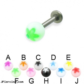 Titanium labret with acrylic flower ball, 14 ga, 18 gauge labret titanium, titanium nipple rings, belly ring titanium internally threaded, labret self piercing instructions online, talon labret jewlery