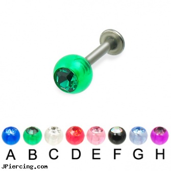 Titanium labret with acrylic jeweled ball, 14 ga, titanium tongue rings, titanium nipple jewelry, nipple rings titanium, weird labrets, iron cross labret
