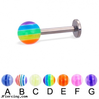 Titanium labret with acrylic layered ball, 14 ga, titanium micro labret, titanium tongue rings, 29mm titanium barbell, labret pericings, labret origin