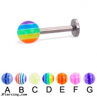 Titanium labret with acrylic layered ball, 14 ga, titanium micro labret, titanium tongue rings, 29mm titanium barbell, labret pericings, labret origin