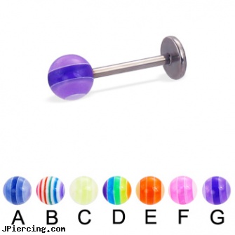 Titanium labret with acrylic layered ball, 16 ga, titanium body jewelery, titanium body percing jewelry, 29mm titanium barbell, labret retainer without black dot, david draiman labret