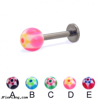 Titanium labret with acrylic star balls, 14 ga, titanium jewelry, titanium body percing jewelry, 18 gauge labret titanium, labret jewrlry, labret piercing information