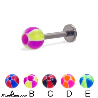 Titanium labret with balloon ball, 14 ga, titanium eyebrow ring, titanium navel rings, titanium micro labret, custom tribal labret, 18 gauge labret retainers