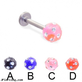 Titanium labret with multi-gem acrylic colored ball, 14 ga, piercing supplies titanium, 29mm titanium barbell, titanium micro labret, picture word labrets, labret rings
