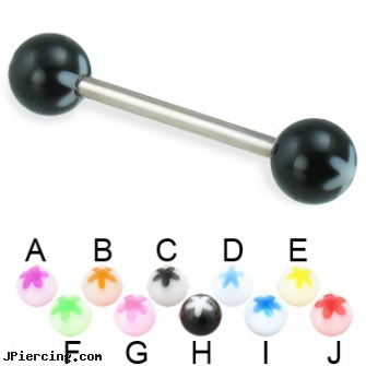 Titanium straight barbell with acrylic flower balls, 14 ga, cheerleader belly rings titanium or sterling silver, titanium labret, titanium navel belly rings, gold plated straight barbell eyebrow jewelry, straight nose stud