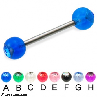 Titanium straight barbell with acrylic jeweled balls, 14 ga, titanium nipple jewelry, titanium body jewellery, black titanium labret, straight onyx plugs, straight pin nose rings