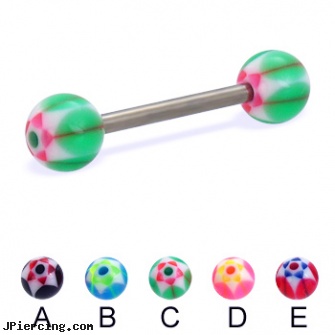 Titanium straight barbell with acrylic star balls, 14 ga, titanium navel ring, titanium nipple jewelry, 18 gauge labret titanium, straight nose stud, straight pin nose rings