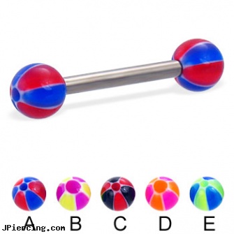 Titanium straight barbell with balloon balls, 12 ga, solid titanium body jewelry, titanium body percing jewelry, black line titanium body jewelry jewelry nipple, internally threaded straight barbells, straight barbell clear retainer