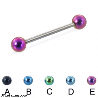 Titanium straight barbell with colored balls, 16 ga, titanium body jewelry, titanium navel belly rings, 18 gauge labret titanium, straight pin nose rings, gold plated straight barbell eyebrow jewelry