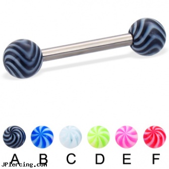 Titanium straight barbell with tornado balls, 12 ga, belly ring titanium internally threaded, 18 guage titanium labret, titanium barbell, straight onyx plugs, straight nose stud