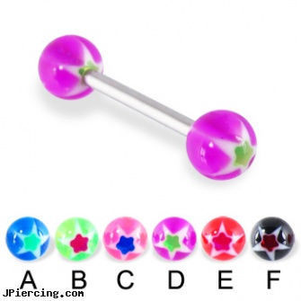 Tongue ring with glitter star balls, 14 ga, tongue piercing facts, ole miss tongue ring, flexable tongue rings, gold cock ring, eeyore belly button ring