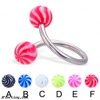 Tornado ball spiral barbell, 14 ga, balls piercing, navel ring balls replacement, 14k ball closure ring, spiral piercing, multiple piercing spiral earrings