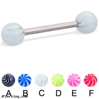 Tornado ball straight barbell, 14 ga, clit hood barbells balls, adult cock and ball rings, ball and cock ring, straight pin nose rings, gold plated straight barbell eyebrow jewelry