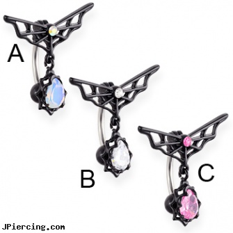 Tribal web belly ring with dangling gem, title tribal body piercings, tribal ear piercing pics, body jewelry tribal, how to clean belly piercings, light up belly rings