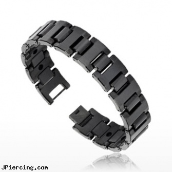 Tungsten Carbide IP Black Bio-Magnetic Wide Bracelet, jewelry black studs, black market body jewelry, jack black lord of the cock rings video spoof, magnetic labret, magnetic body jewelry