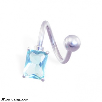 Twister barbell with light blue stone, 14 ga, navel ring starter twister wholesale, rainbow twister belly ring, twister tongue rings, navel barbells, cheap nipple barbell