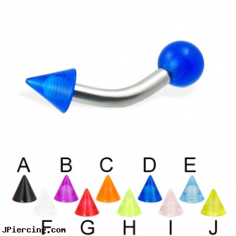 UV ball and cone curved barbell, 12 ga, adult cock and ball rings, baseball belly button rings, photo ball jewelry, helix cone, silicone cock rings