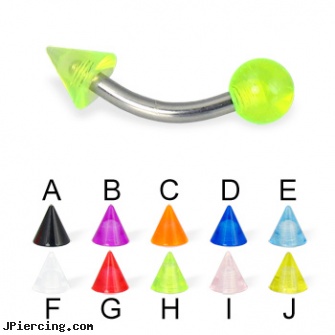 UV ball and cone curved barbell, 14 ga, micro ball labret stud, wholesale ball tounge rings, clit hood barbells balls, helix cone, cone helix
