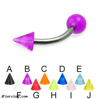 UV ball and cone titanium curved barbell, 14 ga, curved earrings screw balls, balls piercing, cbt play piercing balls gallery, nipple piercing silicone, cone helix