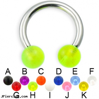 UV ball circular barbell, 12 ga, cbt play piercing balls gallery, small balled labret, cock rings ball splitters, nipple rings circular slip on, circular barbell