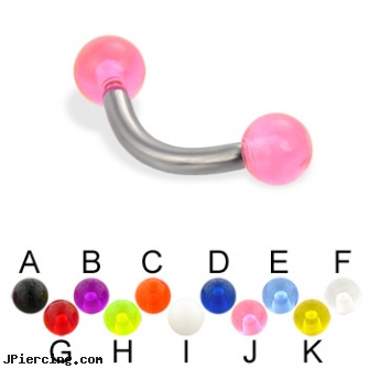 UV ball titanium curved barbell, 12 ga, adult cock and ball rings, cock rings ball splitters, 14k ball closure ring, 18 guage titanium labret, titanium ear jewelry